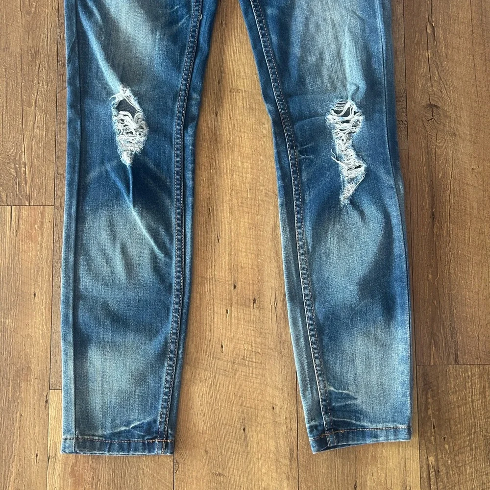Free People Distressed Skinny Jeans W25 | Mid Rise Stretch Medium Wash - Picture 2 of 12